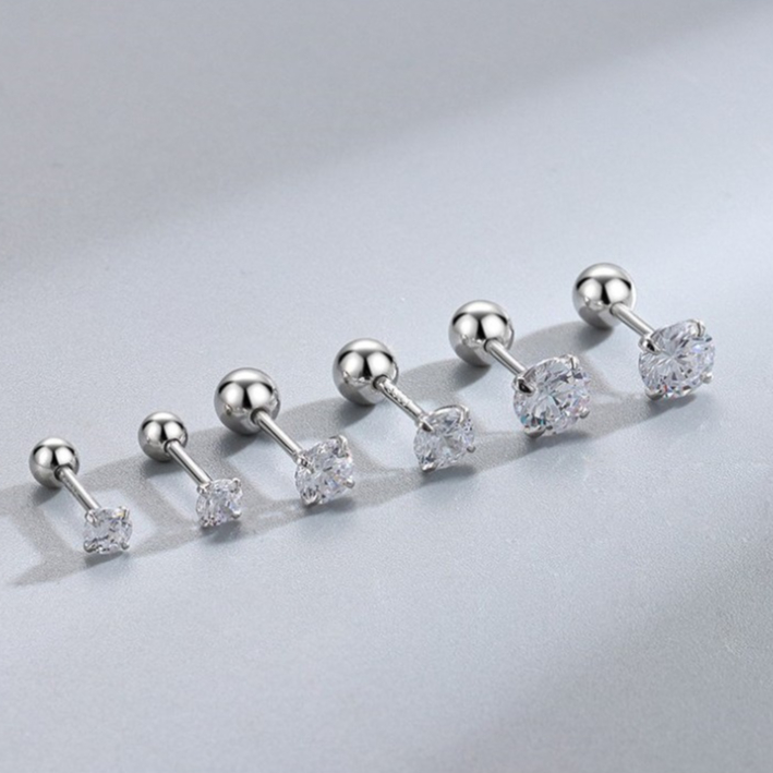 138-littlegirl gifts- Diamond earrings bone screw  (ราคาต่อชิ้น)