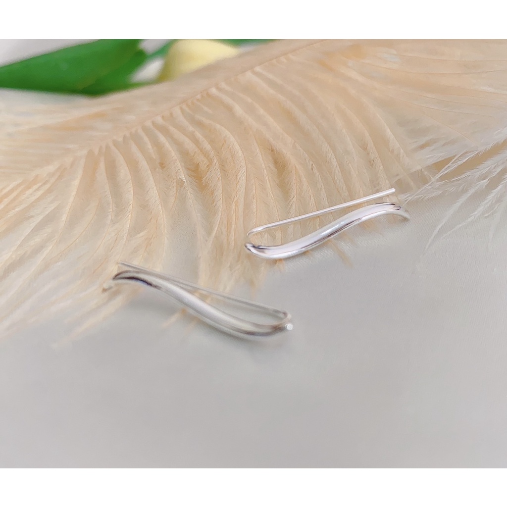 171-goodgift_station-Minimalist wave S925 sterling silver ต่างหูเงินแท้ 92.5 ต่างหูแบบเจาะ เส้นคลื่นเล็กๆ ใส่แล้วไปกับหู