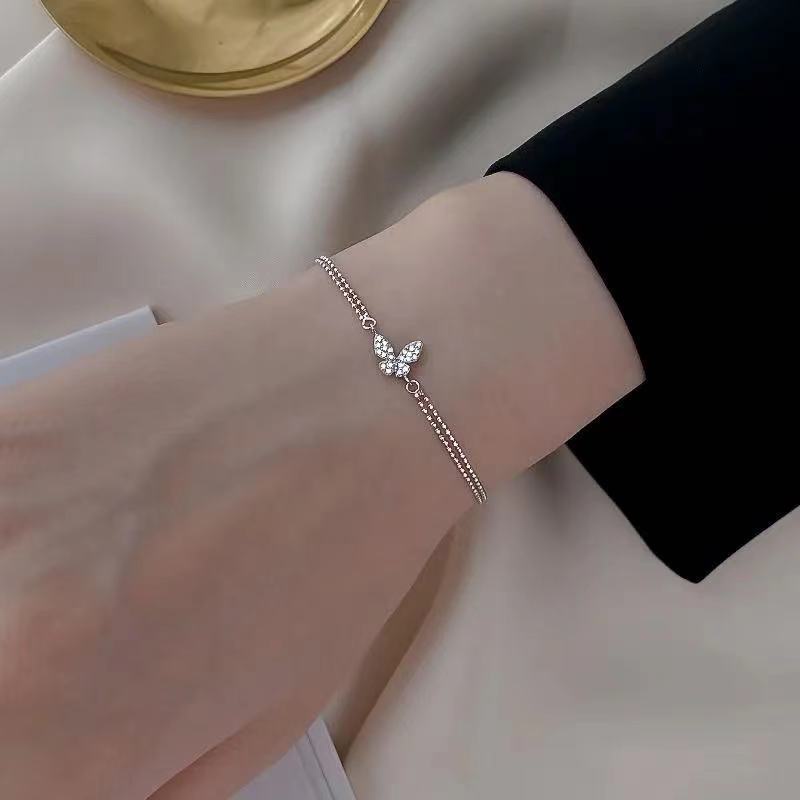 17KM เครื่องประดับ สร้อยข้อมือ สายโซ่ ประดับคริสตัล รูปผีเสื้อ สําหรับผู้หญิง