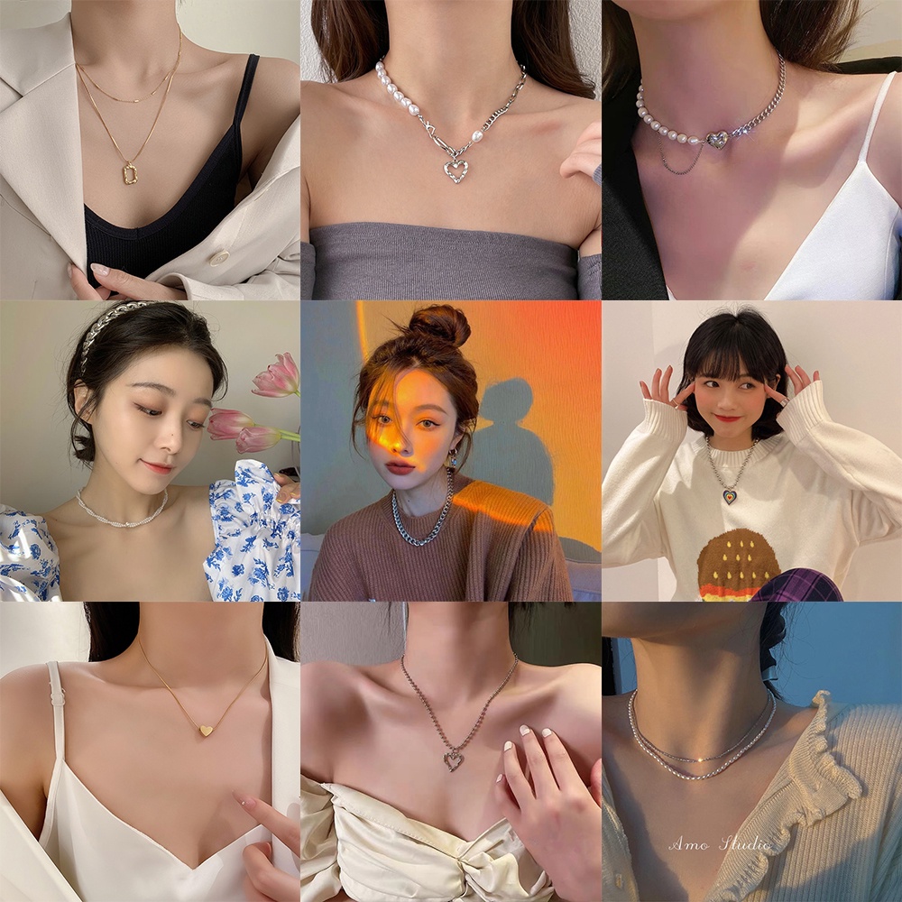 17KM เครื่องประดับสร้อยคอโซ่ทองจี้ผีเสื้อหัวใจสไตล์เกาหลี