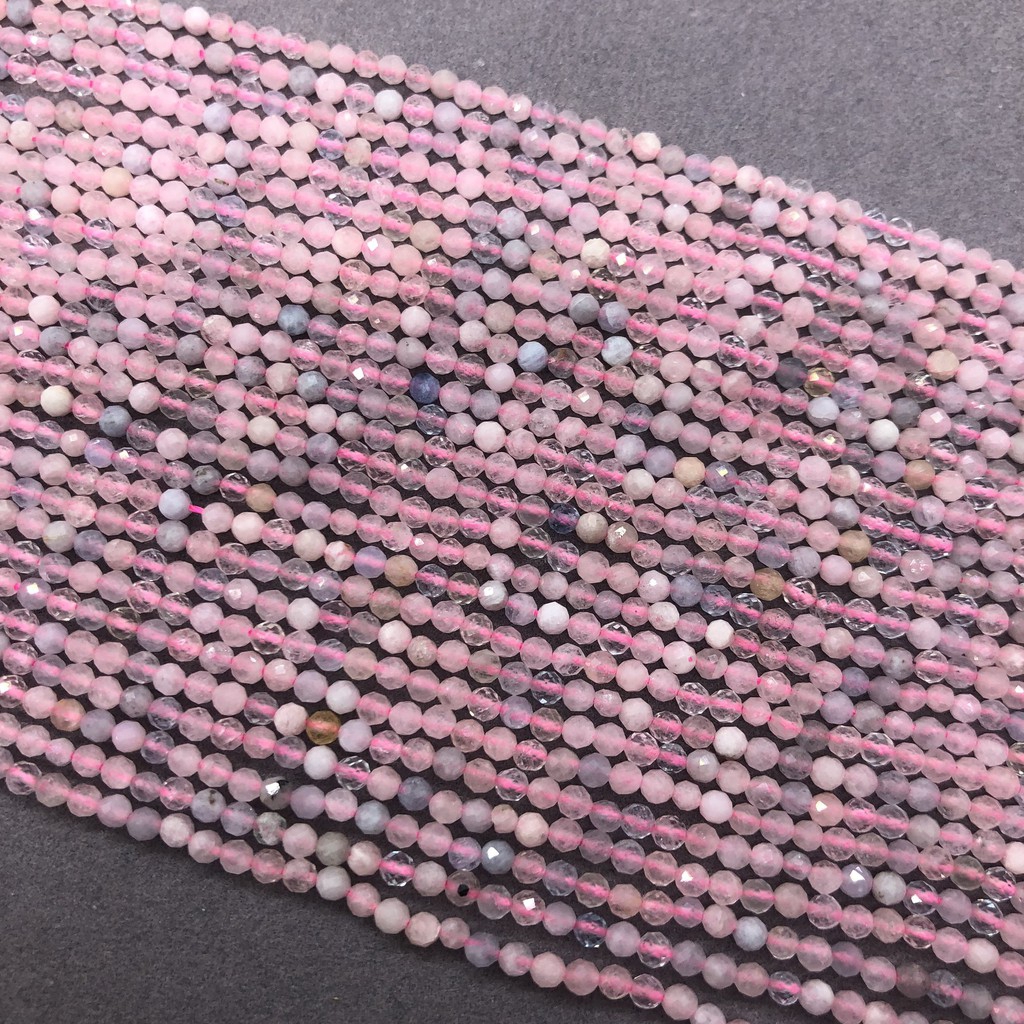 2/3/4 มม. Morganite Pink Beryl หินธรรมชาติลูกปัดขนาดเล็กเหลี่ยมเพชรพลอยตัด DIY