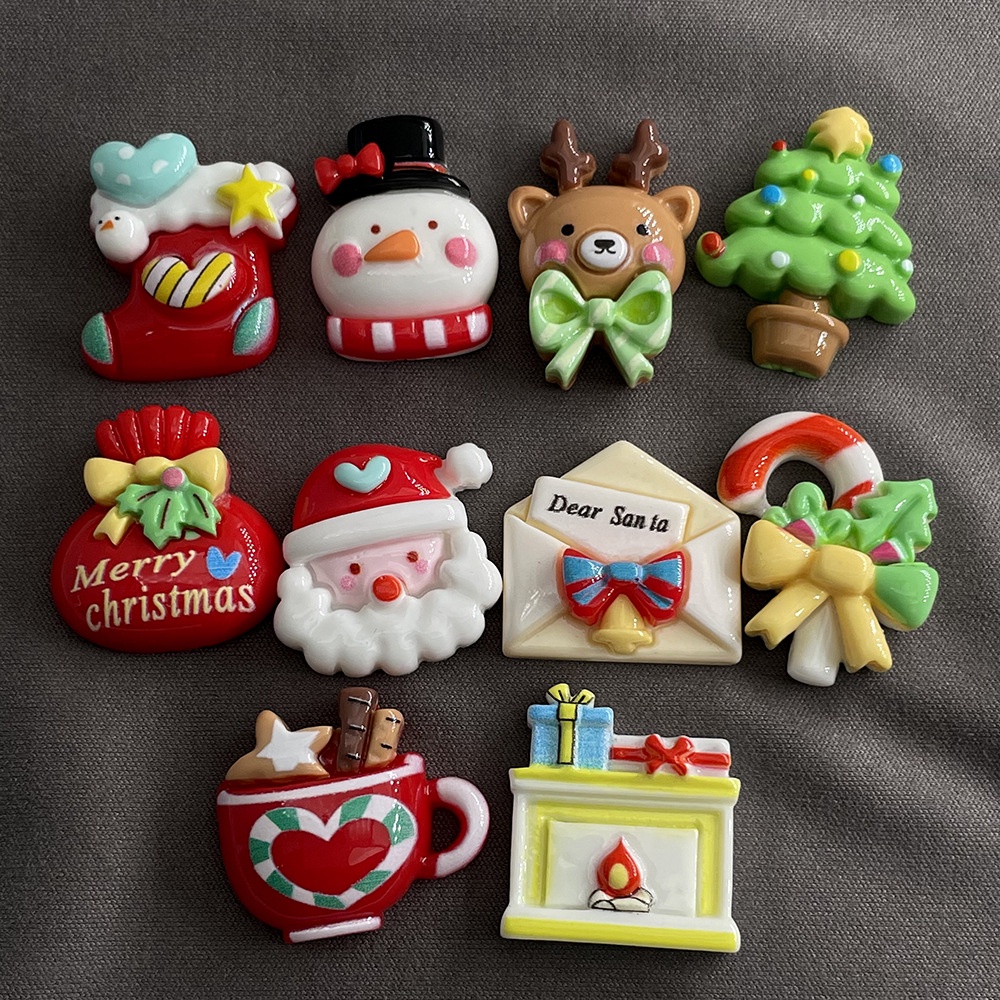[4 #] Jibbitz Crocs กิ๊บติดผมเรซิ่น ลายการ์ตูนคริสต์มาส 10 แบบ แฮนด์เมด diy FN