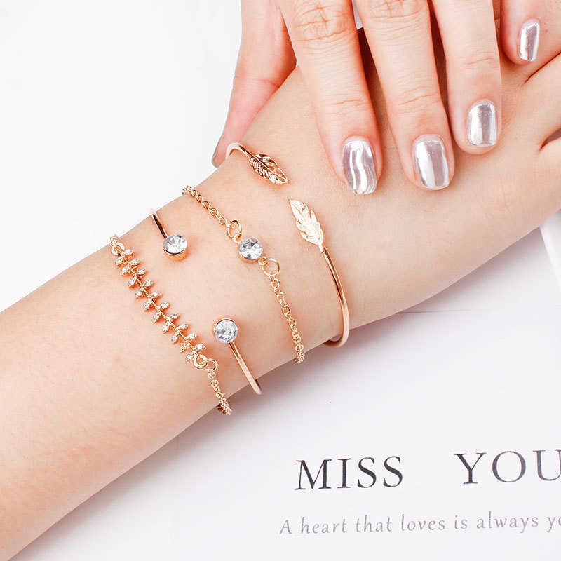 4 in 1 โบฮีเมียน ใบไม้ เปิด สร้อยข้อมือ สําหรับผู้หญิง เครื่องประดับ ของขวัญ SL002