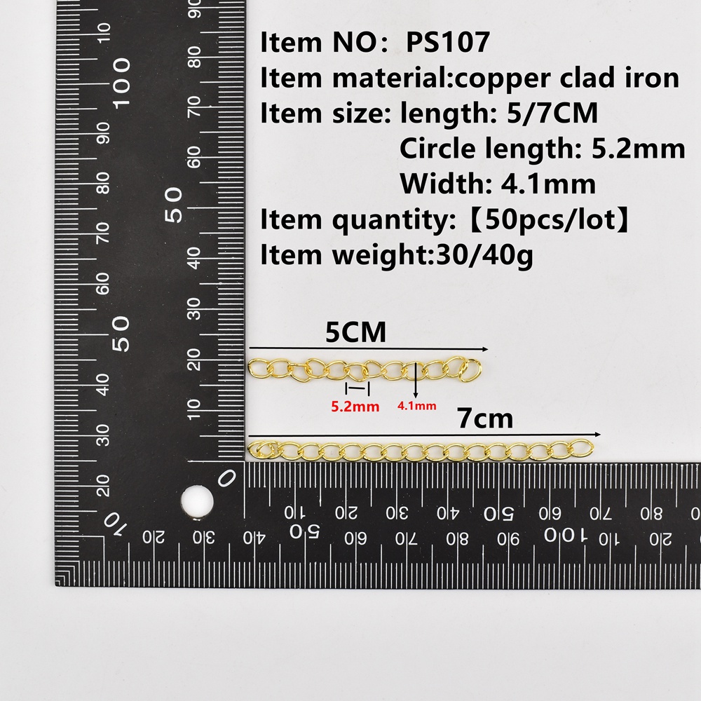 50pcs【ps107】สายโซ่ต่อขยายสร้อยคอ สีเงิน 50 70 มม. สําหรับทําเครื่องประดับ DIY 50 ชิ้น ต่อล็อต