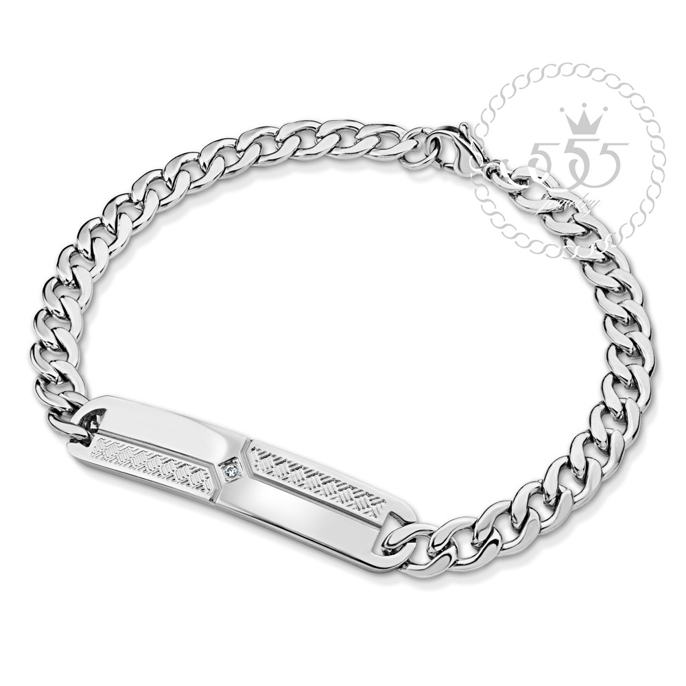 555jewelry สร้อยข้อมือสแตนเลส เพลทตกแต่งด้วยเพชร CZ  สายโซ่ รุ่น 555-BR001 - สร้อยข้อมือผู้ชาย (BR23)