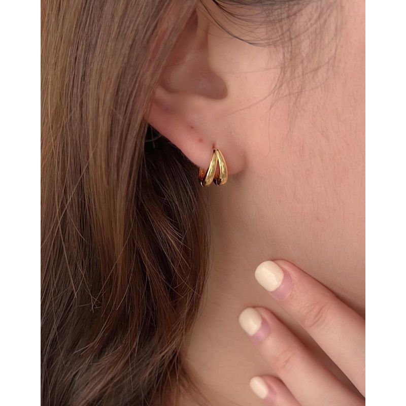A.piece  ต่างหู [Silver 925 pin+Brass] Simple two line one-touch