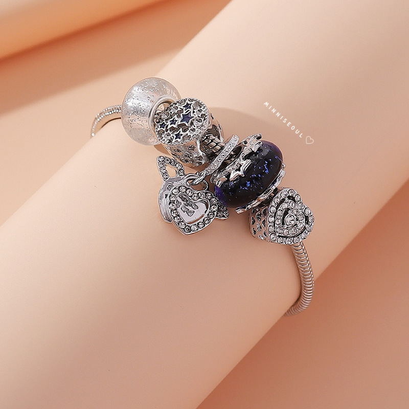 A35 สร้อยข้อมือ BEAUTIFUL Dark Blue Love  หัวใจน้ำเงิน ไม่ลอก ไม่ดำ สายปรับได้ จัดส่งทุกวัน