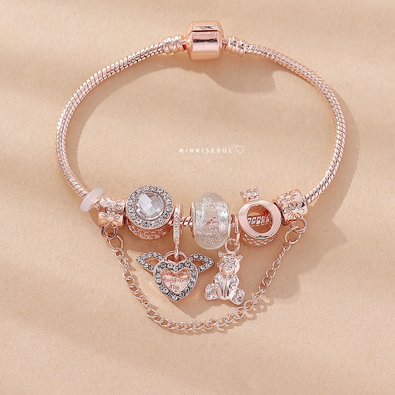 A38 สร้อยข้อมือ BEAUTIFUL ลายหมี  Rose gold  ไม่ลอก ไม่ดำ สายปรับไม่ได้
