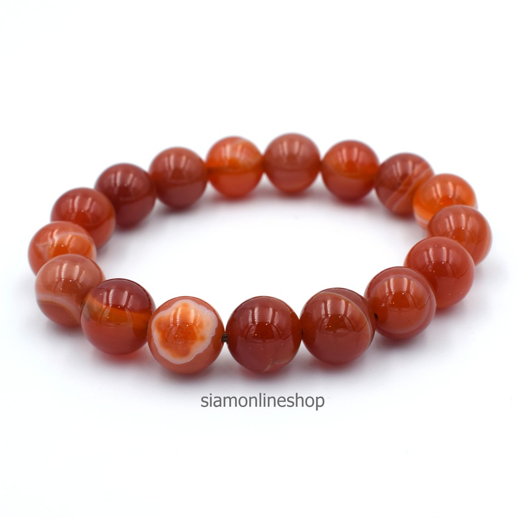 AGATE หินอาเกต โมรา สีส้ม ขนาด 10 มม. อาเกตไฟ สร้อยข้อมือหินแท้ by siamonlineshop