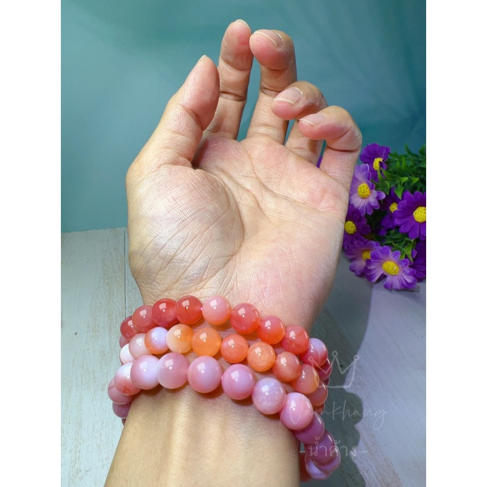 Agate สร้อยข้อมืออาเกตคริสตัลธรรมชาติ น่ารัก หินมงคล หินนำโคช พร้อมใบรับรอง