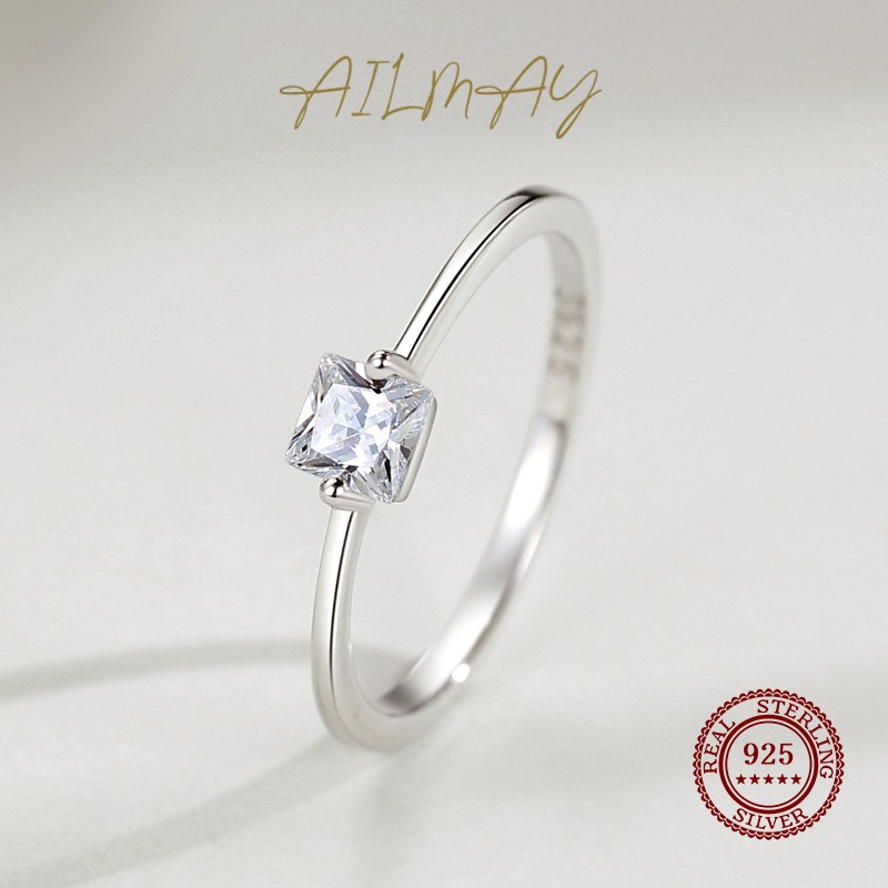 Ailmay ของแท้ แหวนเงินแท้ 925 ทรงสี่เหลี่ยม เครื่องประดับแฟชั่น สําหรับผู้หญิง