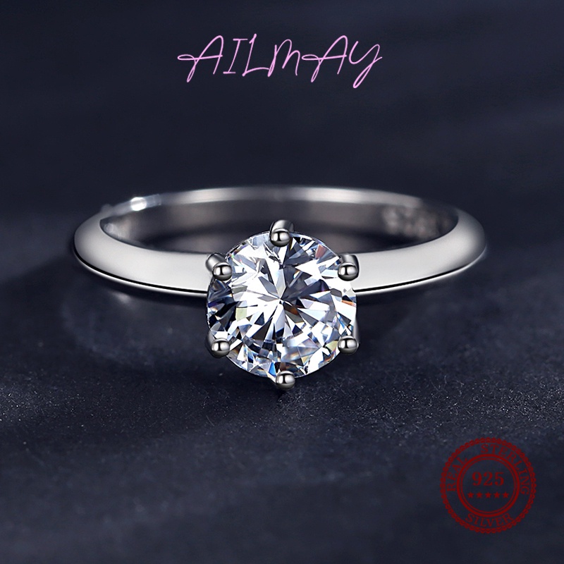 Ailmay ขายดี แหวนเงินแท้ 925 ประดับเพทาย ทรงกลม หรูหรา เครื่องประดับ สําหรับผู้หญิง งานแต่งงาน