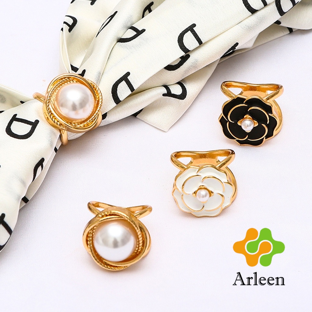 Arleen แหวนผ้าคลุมไหล่ สําหรับติดประดับผ้าพัน  ประดับไข่มุก สไตล์เรโทร scarf ring