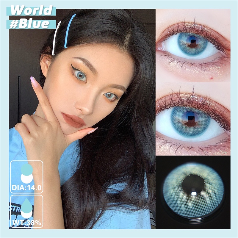 Aurora blue crazy คอนแทคเลนส์ บิ๊กบิวตี้ ขนาดเล็ก สีฟ้า สําหรับดวงตา สายตาสั้น ธรรมชาติ