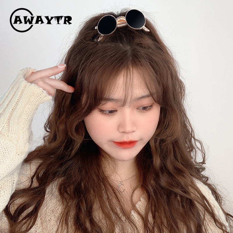 Awaytr กิ๊บติดผม แว่นตากันแดด สีดํา เครื่องประดับ สําหรับผู้หญิง