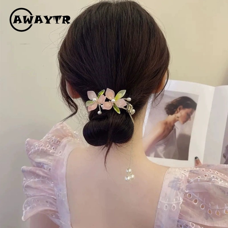 Awaytr กิ๊บติดผมหางม้า โลหะผสม สีชมพู สําหรับผู้หญิง