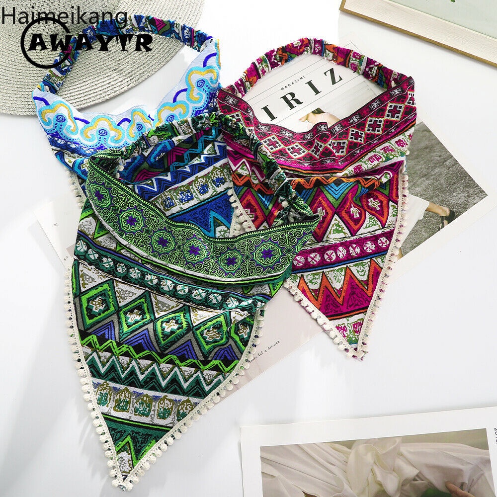 Awaytr ใหม่ผ้าโพกหัวผ้าโพกหัวพิมพ์ลายสไตล์โบฮีเมียนสําหรับผู้หญิง