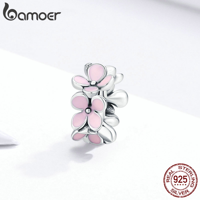 BAMOER Romantic Flower Series Pink Flower Charm 925 Sterling Silver SCC1484