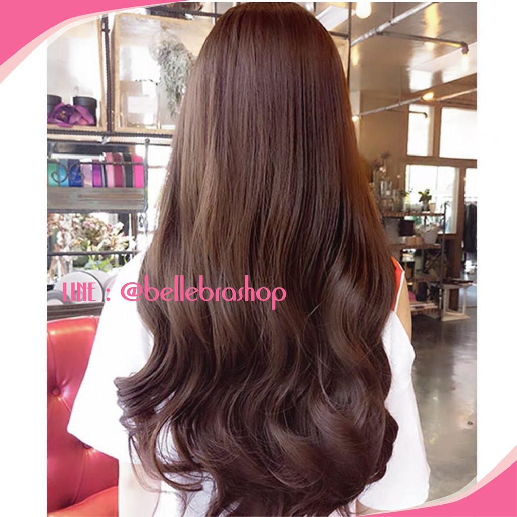 BELLE วิกผม ลอนวอลลุ่ม สไตล์เกาหลี สีน้ำตาลเข้มประกายแดง 60cm (พร้อมส่ง)อินเทรนด์สุดๆ