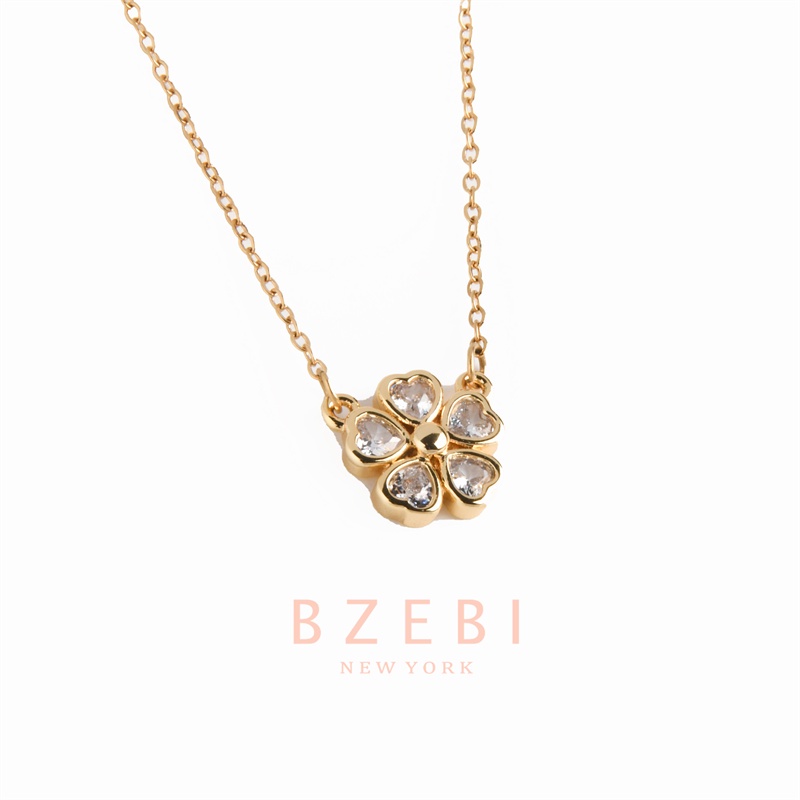 BZEBI สร้อยคอแฟชั่น สแตนเลส เรียบๆจี้ดอกไม้ เครื่องประดับ 18k สีทอง สําหรับผู้หญิง 1163n