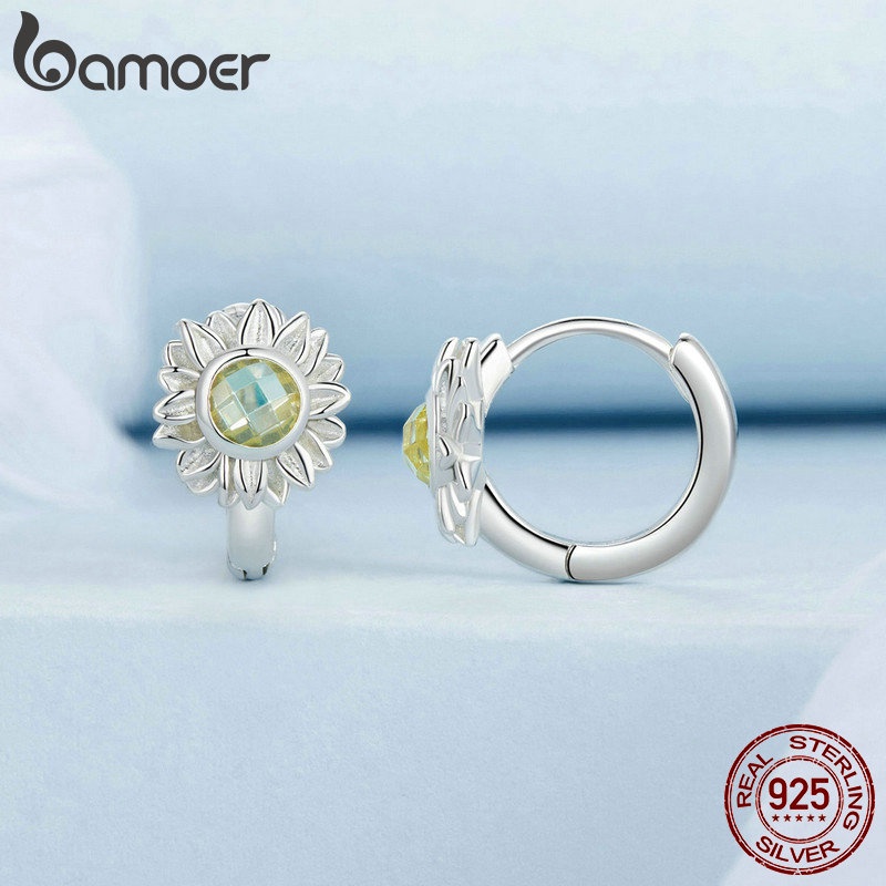 Bamoer ต่างหูห่วง เงินแท้ 925 รูปดอกทานตะวัน เครื่องประดับ สําหรับผู้หญิง
