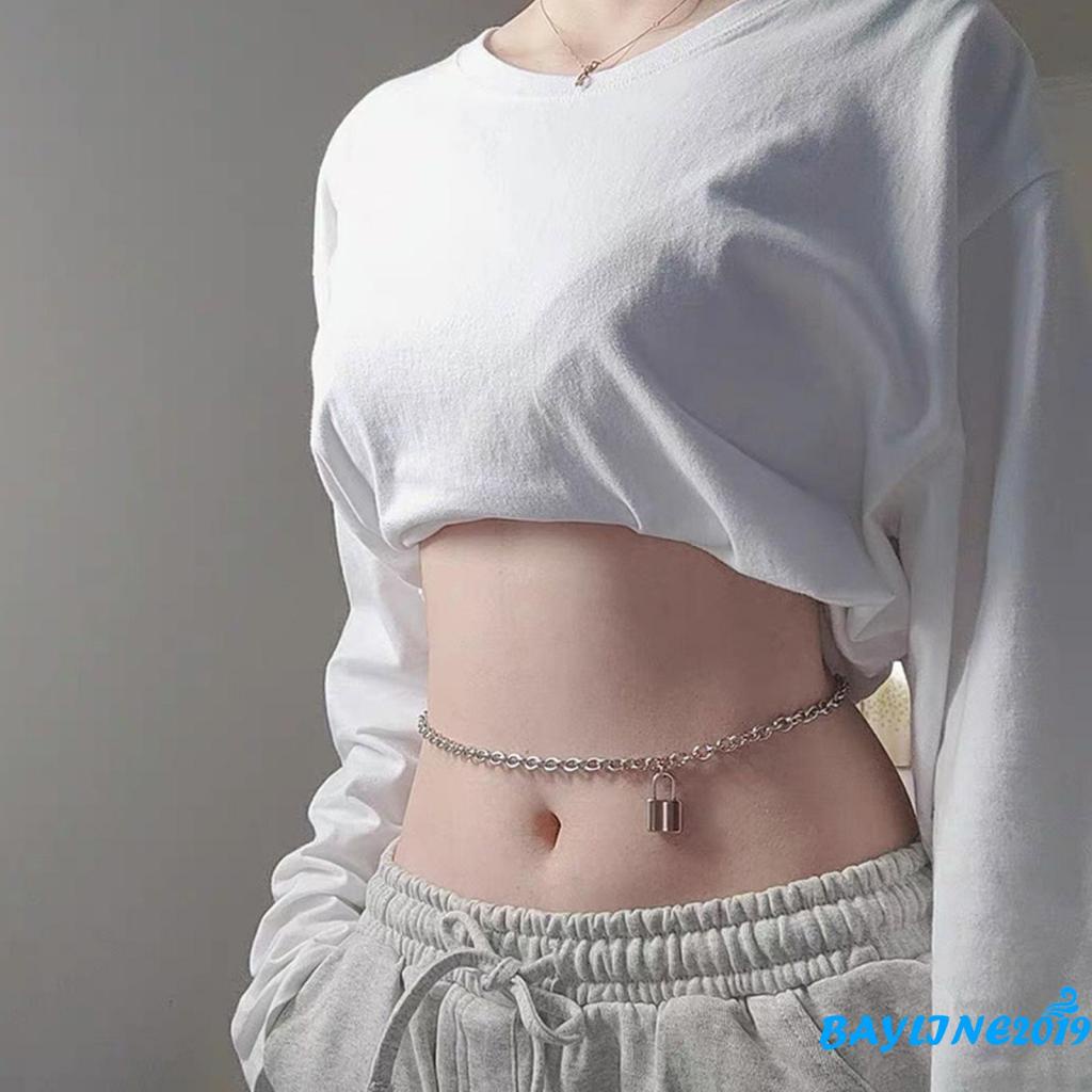 Bay- สายโซ่คาดเอว พร้อมจี้ล็อก ปรับความยาวได้ สไตล์พังก์ ฮิปฮอป สําหรับผู้หญิง