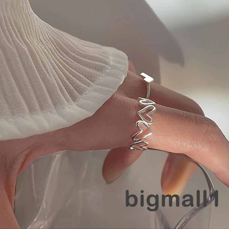 Bigmall ชุดแหวนสวมนิ้วมือ รูปหัวใจ ปรับได้ 2 ชิ้น สําหรับผู้หญิง แฟน ภรรยา