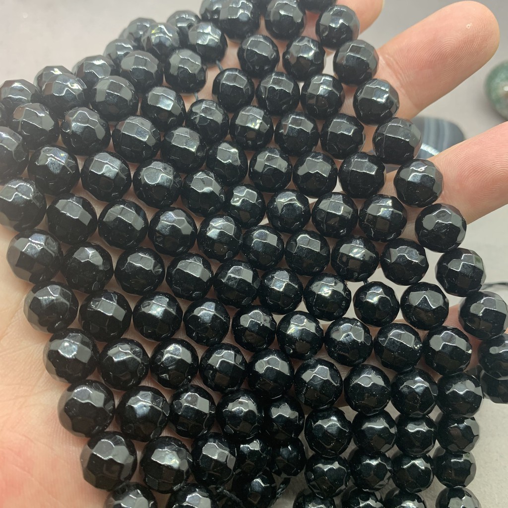 Black Agate Onyx Beads อาเกตสีดำนิลลูกปัด 4/6/8/10 / 12mm เหลี่ยมเพชรพลอยหินธรรมชาติตัดอัญมณีหลวม DIY