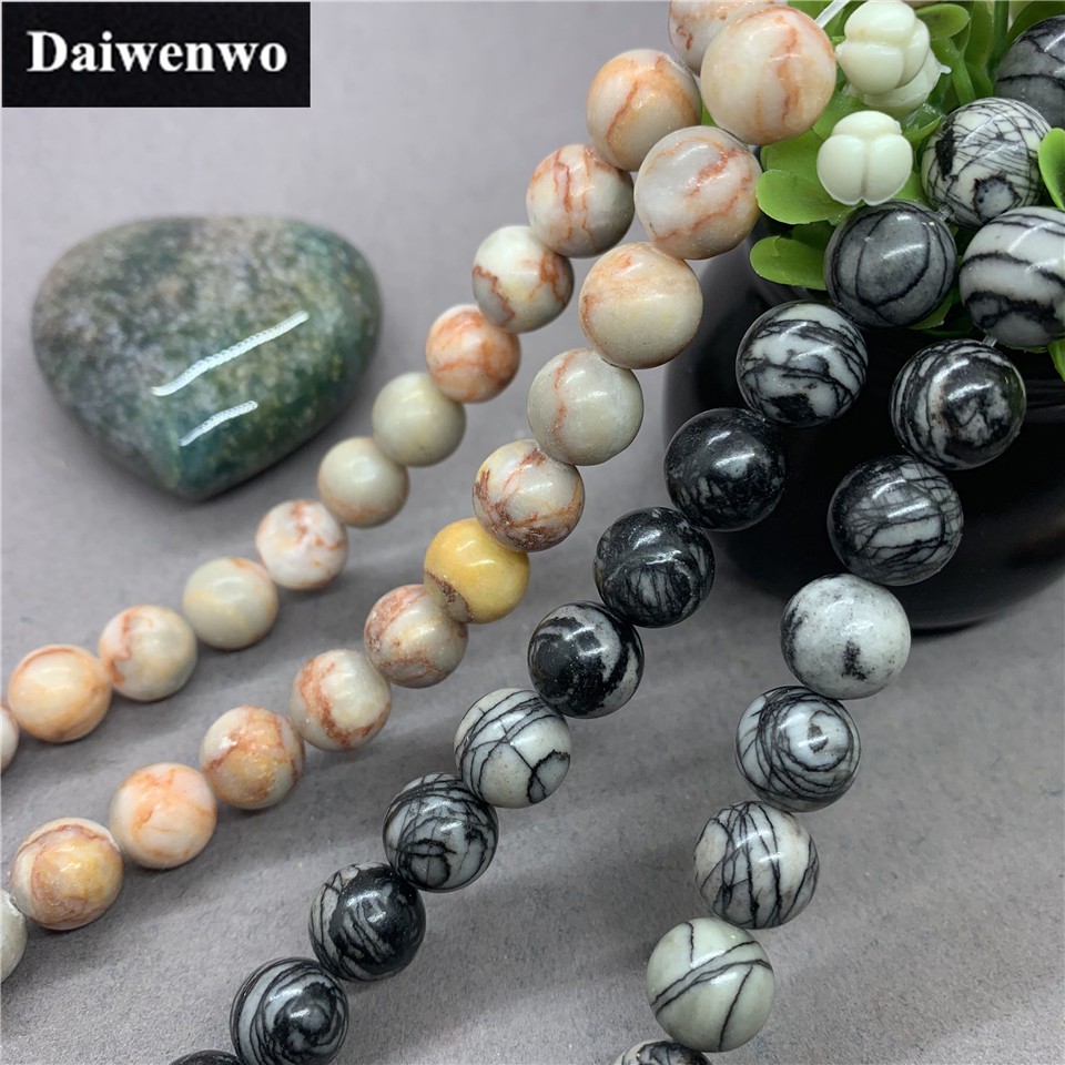 Black & Red Web Stone Beads 4-12mm Round Loose Natural Stone Diy for Bracelet