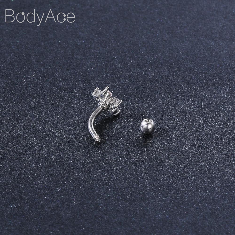 Bodyace 1 ชิ้น สเตนเลส คิ้ว เจาะ ดอกไม้ คริสตัล ลิป แหวน เอเลี่ยน โค้ง บาร์เบล เกลียว เจาะ ต่างหู