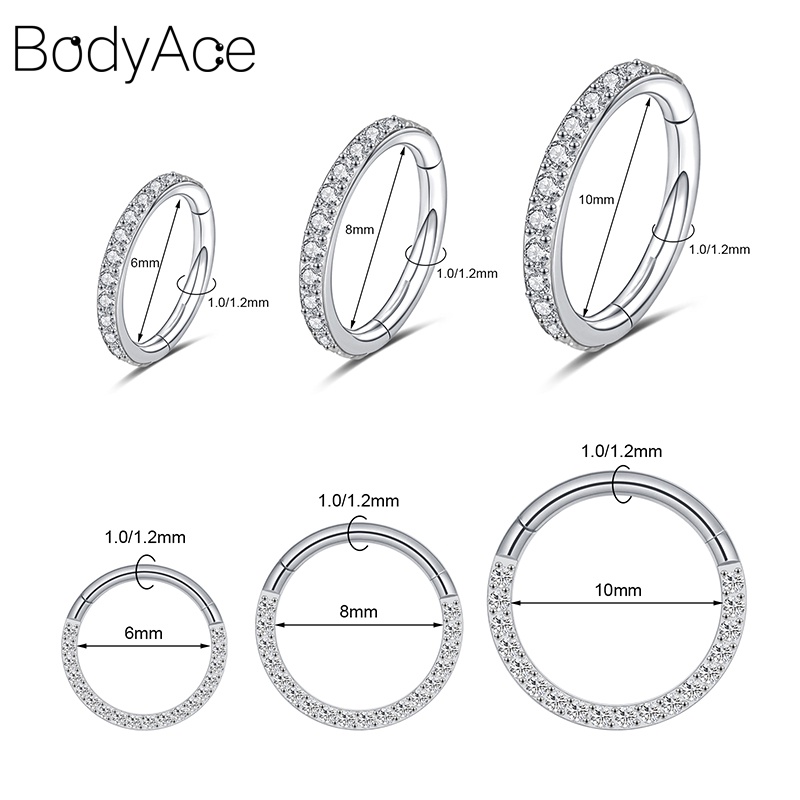 Bodyace 1 ชิ้น สเตนเลส เจาะจมูก คริสตัล จมูก Septum แหวน Clicker Daith Helix เจาะห่วง ต่างหู