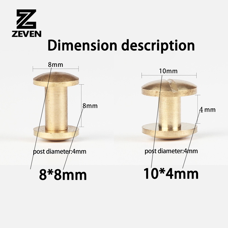 Brass Arc Belt Screw Stud Double Curved Head Chicago Nail Rivet For Leather Craft DIY Belt/strap Accessories-Multi-size