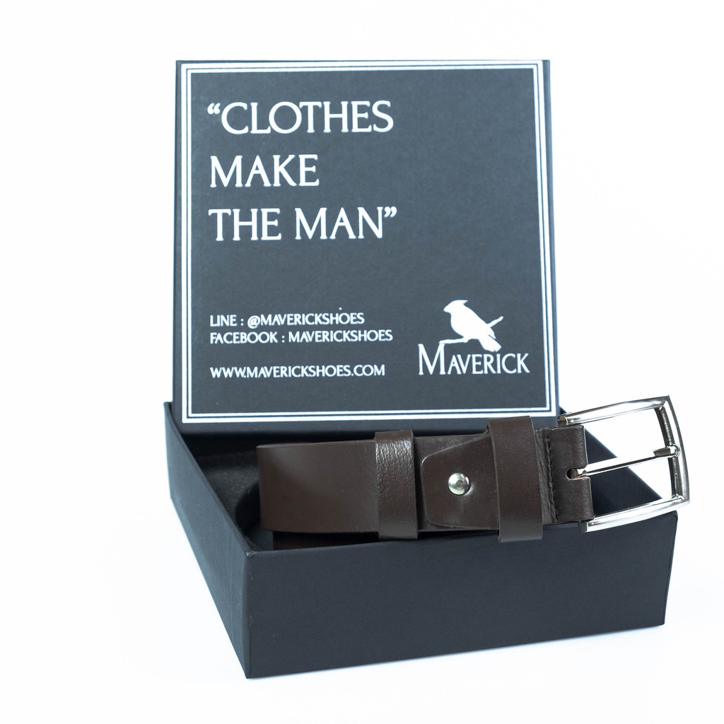 Brown casual leather belt - เข็มขัดหนังฟอกฝาดแท้สีน้ำตาล : MAVERICKSHOES