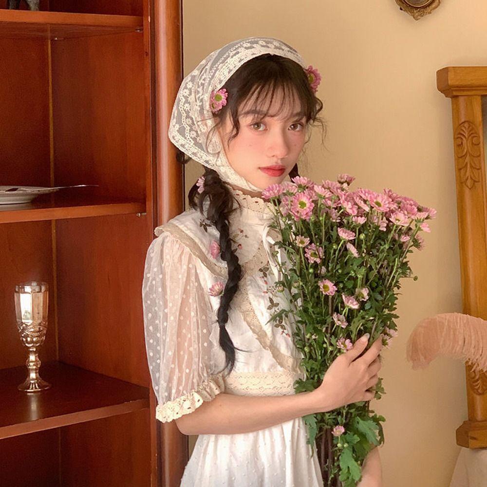 CABEZA ผ้าโพกหัว ทรงสามเหลี่ยม แต่งลูกไม้ หรูหรา สไตล์ฝรั่งเศส สําหรับเด็ก
