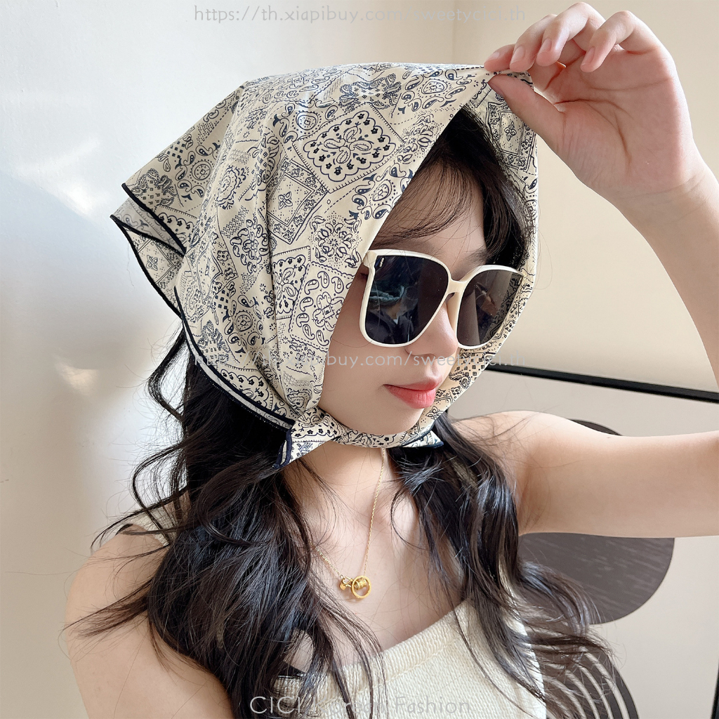 CICI ผ้าพันคอ ผ้าฝ้าย ทรงสี่เหลี่ยม ลายดอกไม้ อเนกประสงค์ สไตล์เกาหลี