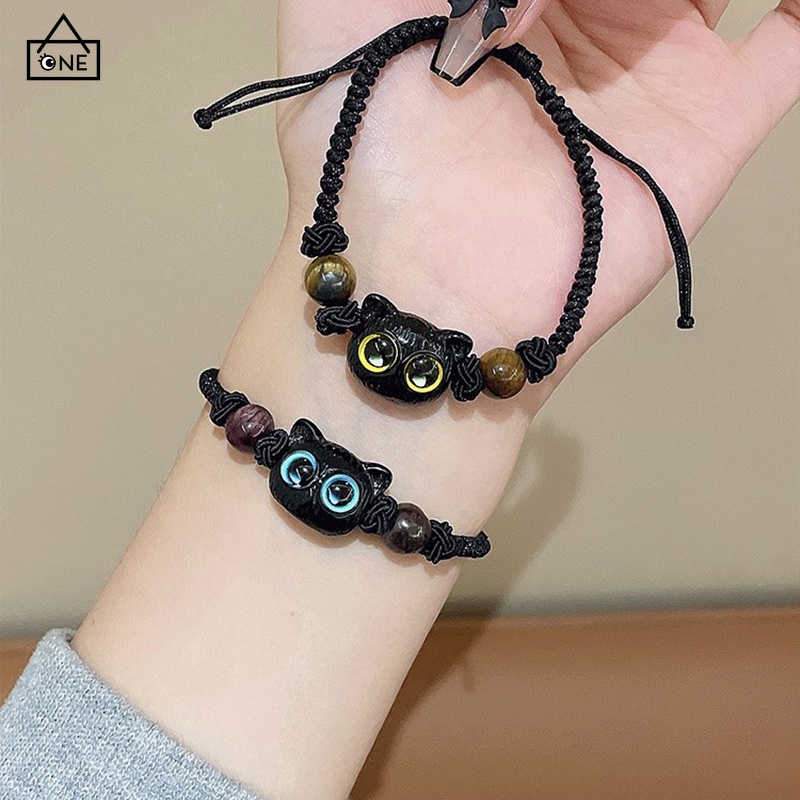 COD❤️ใหม่สไตล์จีนแมวถักเชือกน่ารักคู่สร้อยข้อมือ Niche ออกแบบของขวัญ-a.one