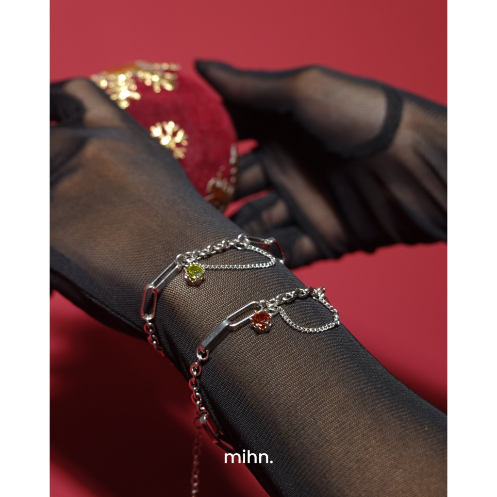 Chain & Gems Silver Bracelet (4 colors gemstone) - mihn.