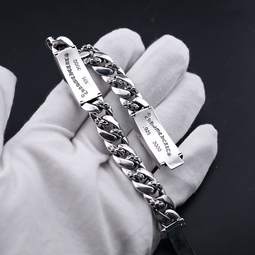 Chrome HEARTS สร้อยข้อมือเงินสเตอร์ลิง 925 แบบหนา ลายดอกไม้ สไตล์พังก์ ฮิปฮอป สตรีท เครื่องประดับ