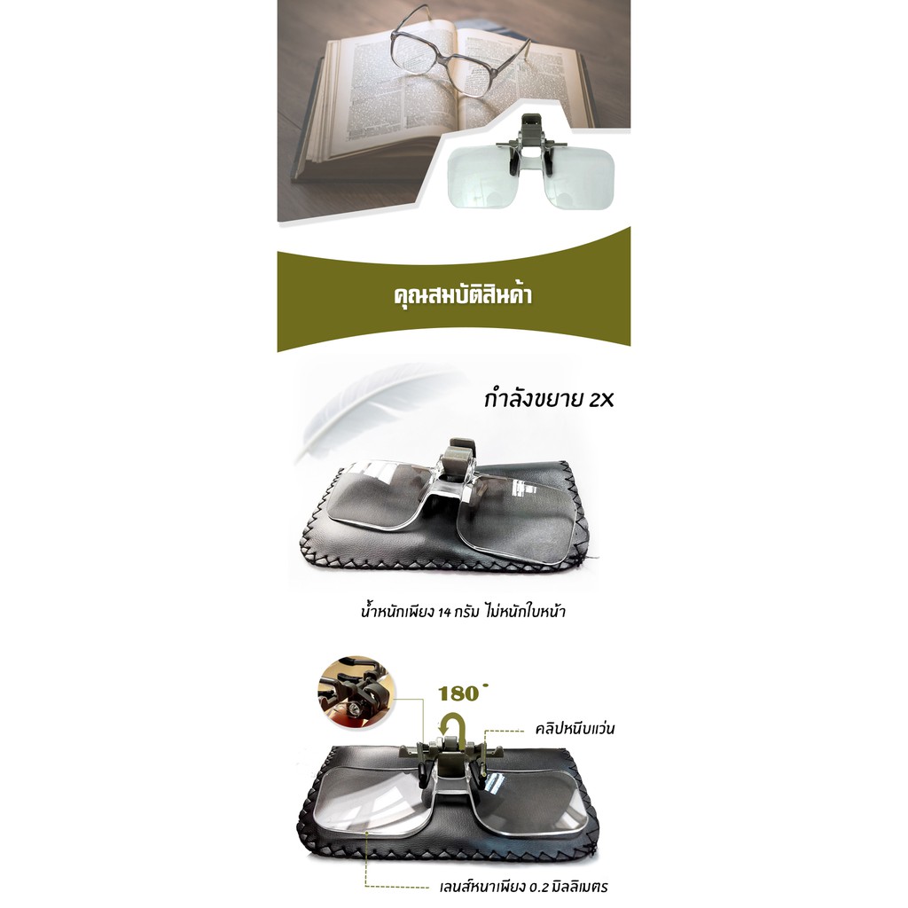 Clip Lens ขยาย 2X หนีบแว่นตา แว่นขยาย แว่นอ่านหนังสือ