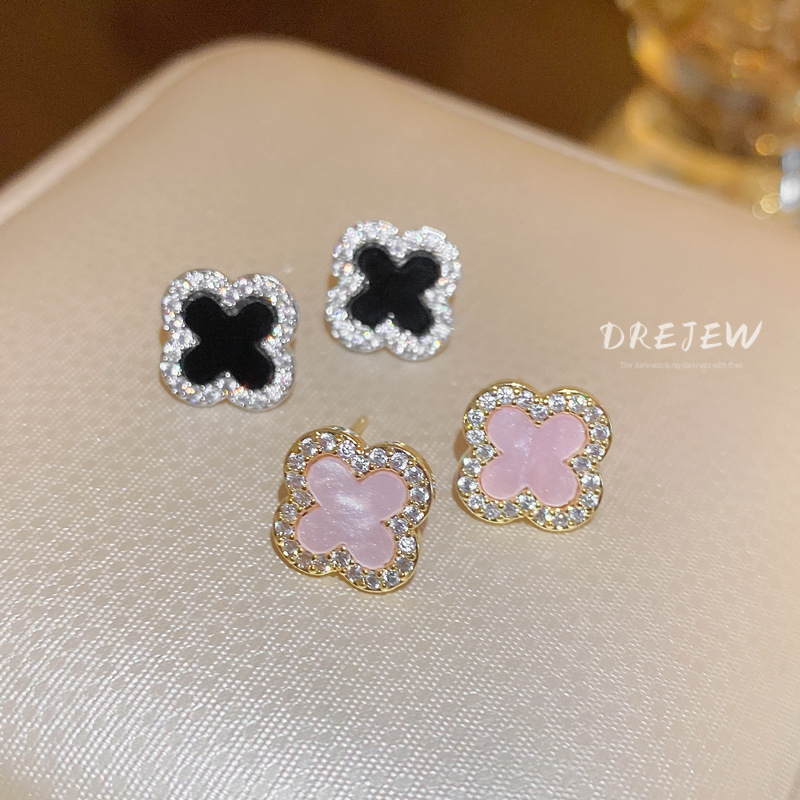 DREJEW ต่างหูเข็มเงิน 925 ประดับเพทาย ทอง 18K ลายดอกไม้ หรูหรา เหมาะกับผู้หญิง