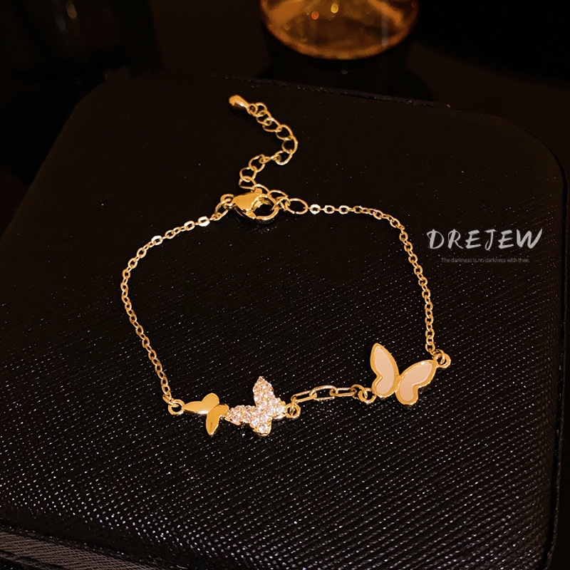DREJEW สร้อยข้อมือแฟชั่น ทอง 18K ประดับเพทาย รูปผีเสื้อ น้ําหนักเบา หรูหรา คุณภาพสูง