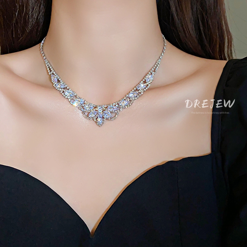 DREJEW สร้อยคอ และต่างหู รูปตัว U ประดับเพชร สองชิ้น หรูหรา สไตล์ยุโรป และอเมริกา