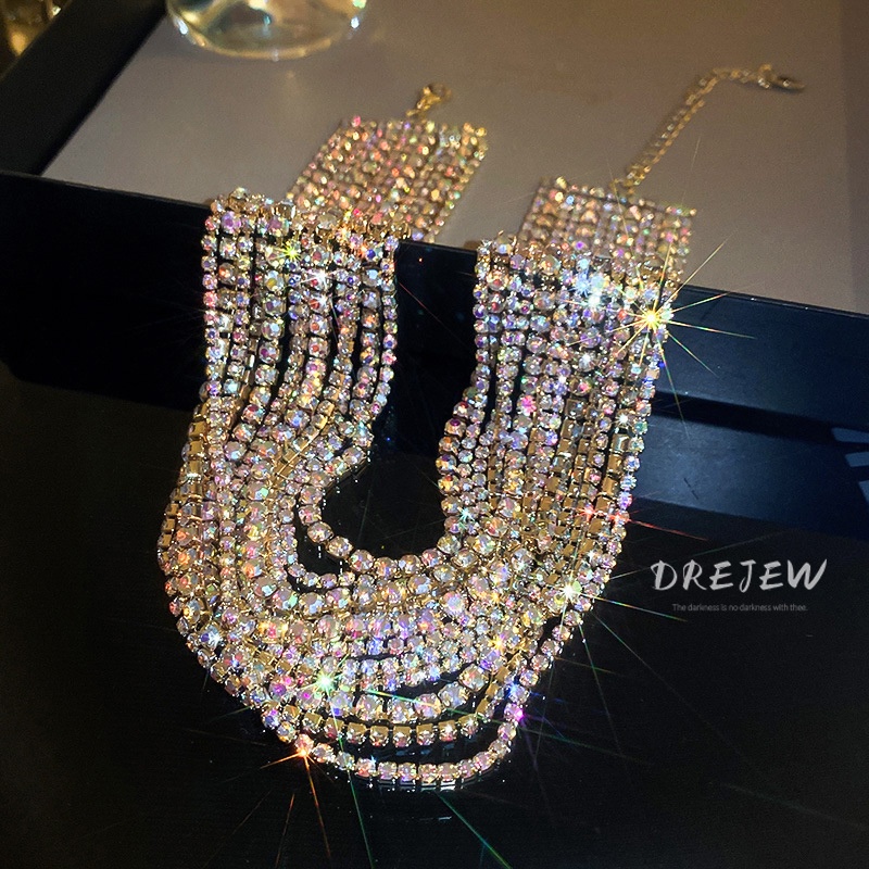 DREJEW สร้อยคอโซ่ ประดับเพชร หลายชั้น หรูหรา ระดับไฮเอนด์ แฟชั่นสําหรับผู้หญิง