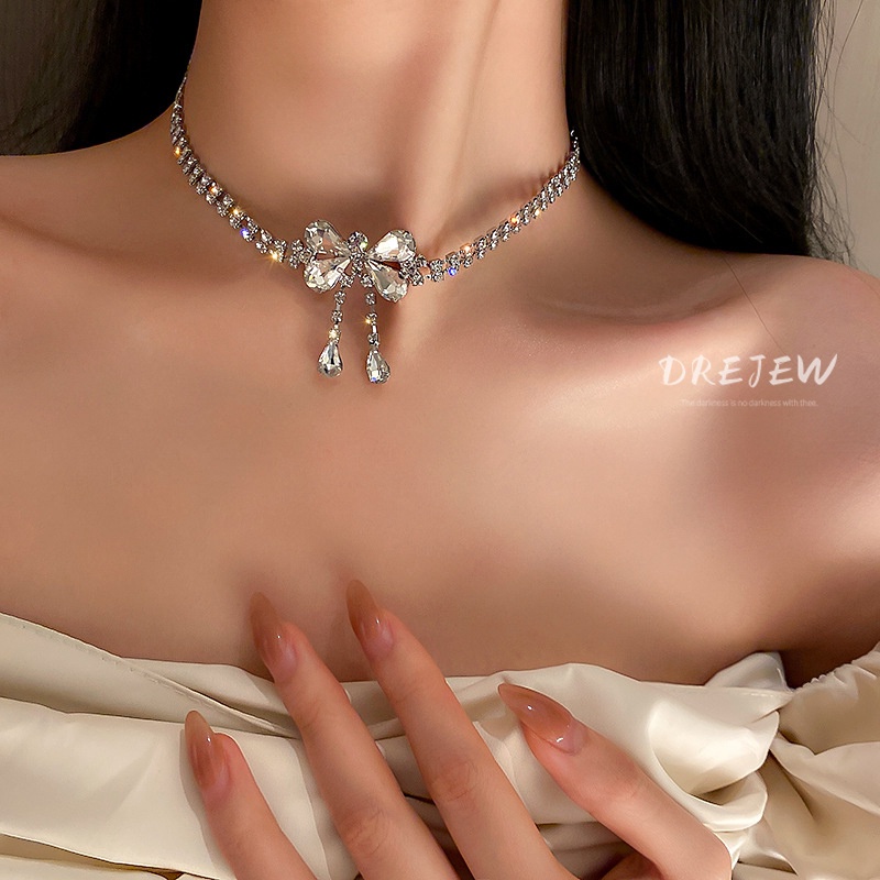 DREJEW แฟชั่นบุคลิกกุทัณฑ์เพชรสร้อยคอเพชรเต็มผู้หญิง