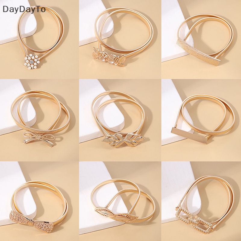 Daydayto เข็มขัดคาดเอว ยางยืด ประดับโบว์ สีทอง เครื่องประดับแฟชั่น สําหรับผู้หญิง TH