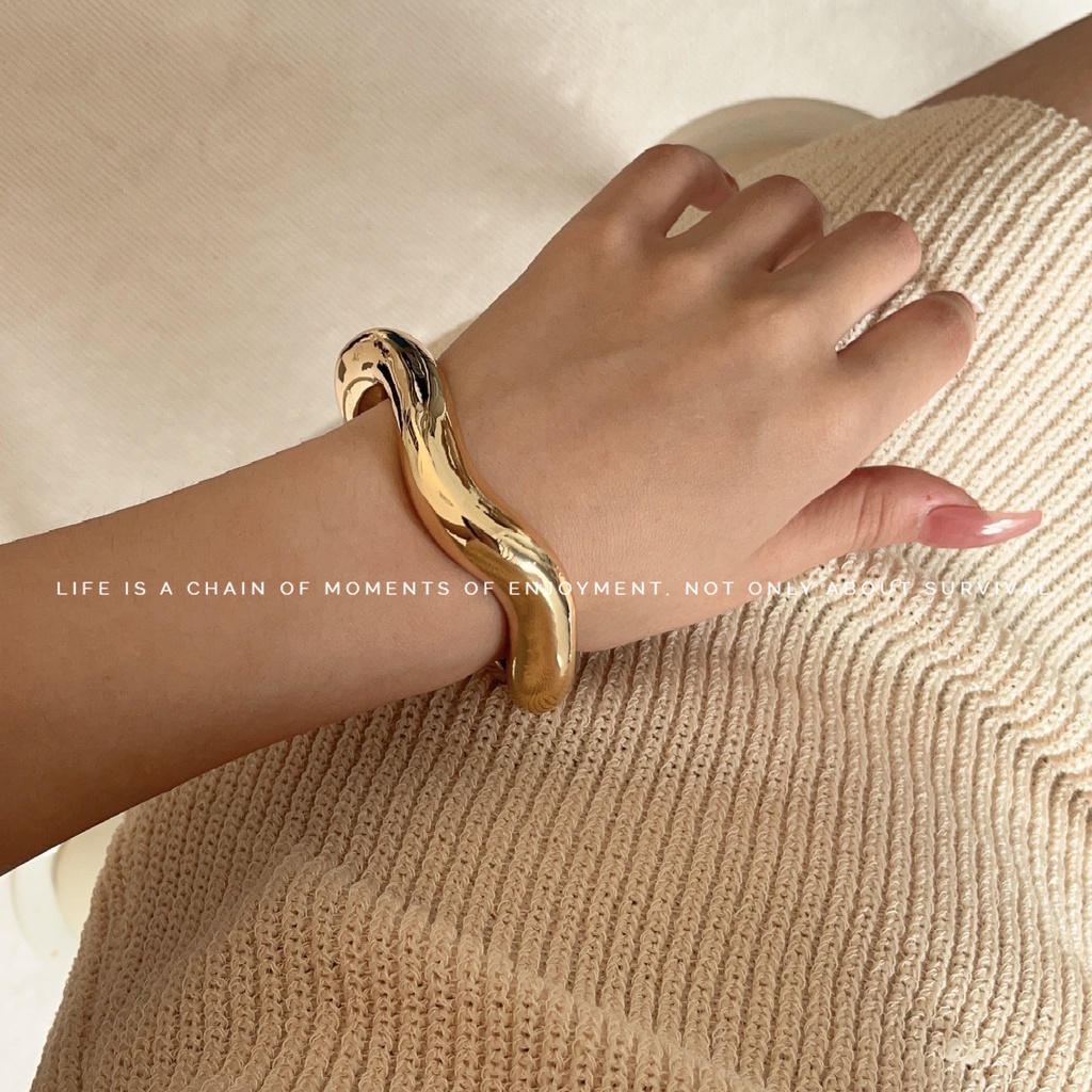 Deli สร้อยข้อมือ ประดับหินนามธรรม สีเงิน หรูหรา