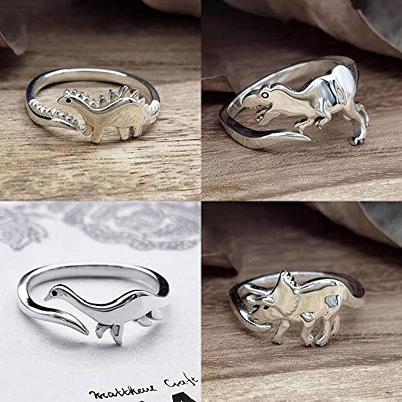 Dinosaur Ring for Women Girls Men Polished Dragon Animal Expandable Open Finger Rings Jewellery Adjustable Ring Size LQZ