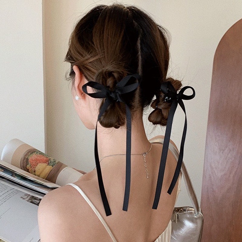 E142 กิ๊บติดผม ประดับโบว์ริบบิ้น สายยาว แบบหนีบ น่ารัก เครื่องประดับ สำหรับผู้หญิง 1 ชิ้น