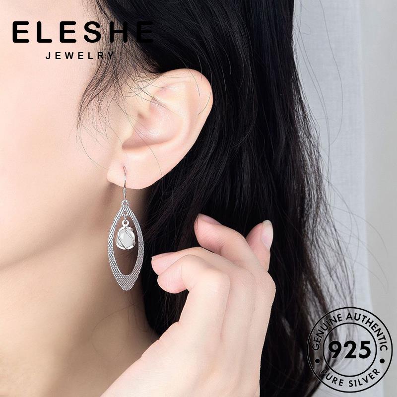 Eleshe ต่างหูตะขอเงิน 925 ประดับมุก เพชร โมอิส เครื่องประดับ สําหรับผู้หญิง M008