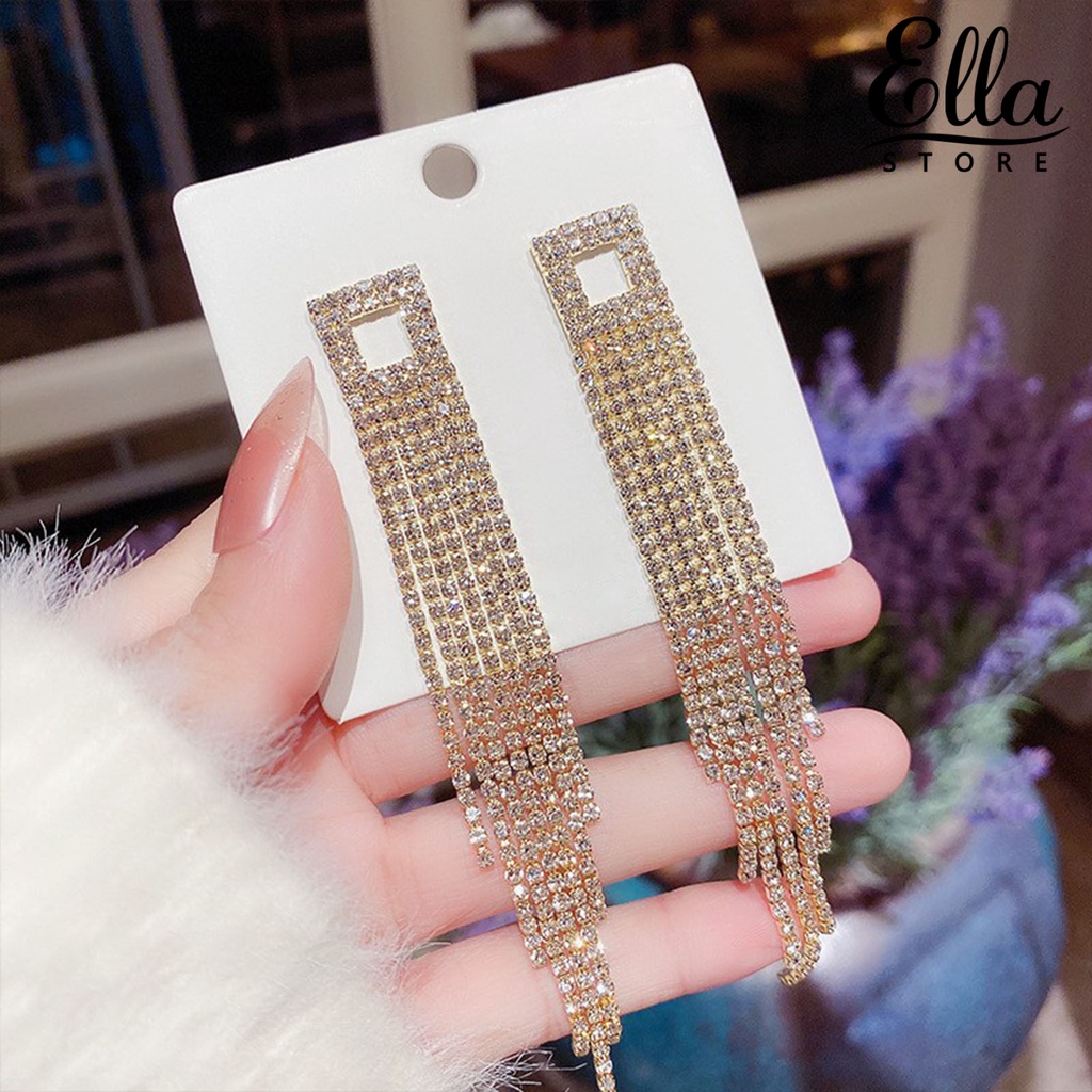 Ellastore123 ต่างหูระย้า รูปโบว์ ประดับไข่มุกเทียม พลอยเทียม 1 คู่